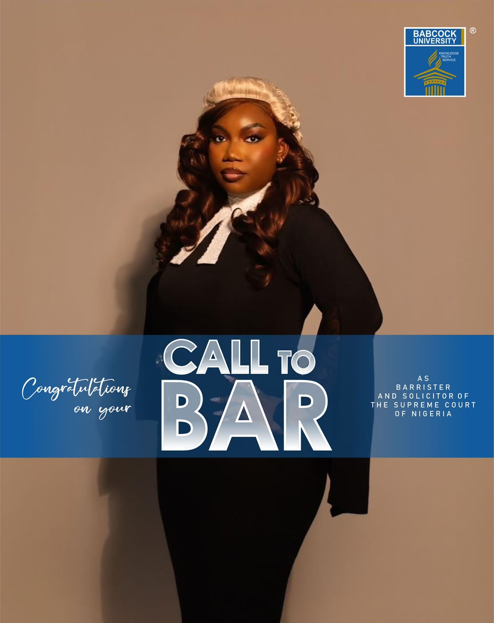 Babcock University graduate in barrister wig and gown