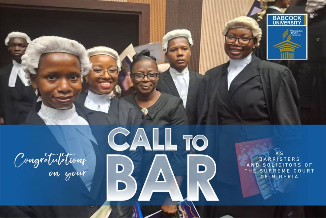 Babcock University alumna with faculty member at Call to Bar ceremony