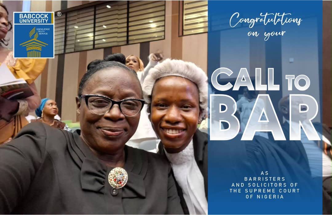 Babcock University alumna with family member at Call to Bar ceremony